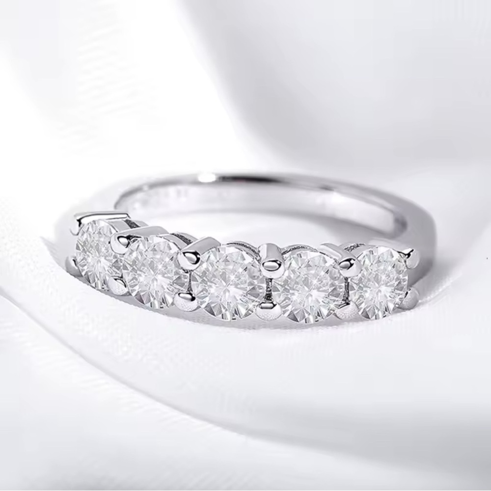 925 Sterling Silver Set “White Gold Look” Moissanite Rings for Women Size 7.5 - Picture 11 of 17